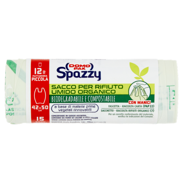 Domopak Spazzy Sacco per Rifiuto Umido Organico con Manici 12lt 42x50cm 15 pz