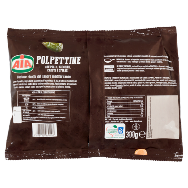 Aia Polpettine con Pollo, Tacchino, Carote e Spinaci surgelato 300 g