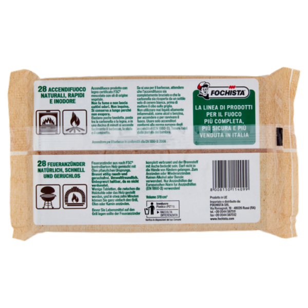Fochista Verdefuoco Bio-Accendifuoco per Barbecue, Camini e Stufe 28 pz