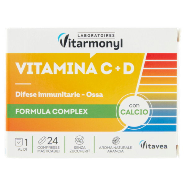 Laboratoires Vitarmonyl Vitamina C + D Difese immunitarie - Ossa 24 Compresse Masticabili 60 g