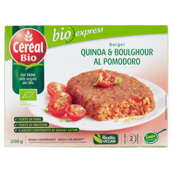Céréal Bio Burger Quinoa & Boulghour al Pomodoro, Hamburger Vegano, biologico - 2 x 100 g