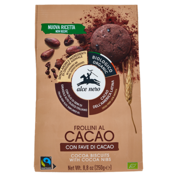 alce nero Frollini al Cacao con Fave di cacao 250 g