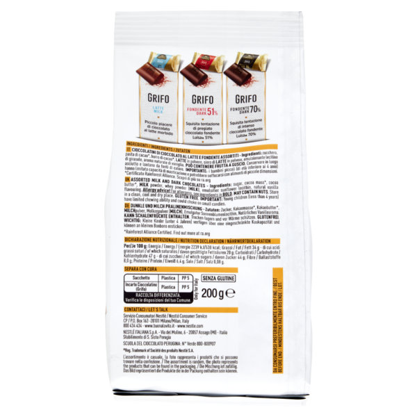PERUGINA Grifo Assortito Cioccolatini di cioccolato fondente e al latte sacchetto 200g