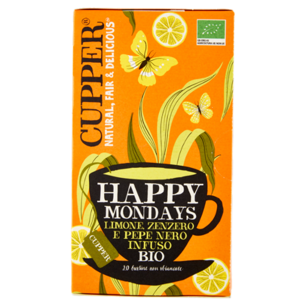 CUPPER Happy Mondays Infuso Bio con Limone, Zenzero e Pepe Nero, Tisana Speziata, 20 Bustine 45 g