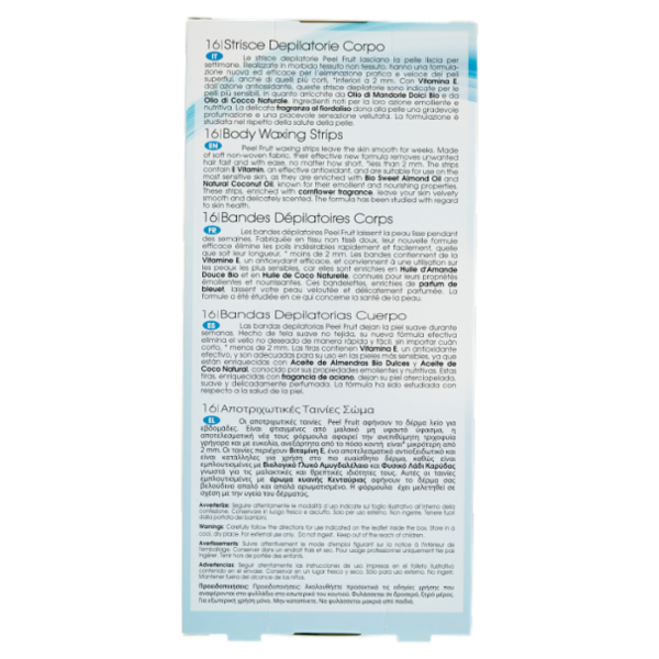 Peel Fruit 16 Strisce Depilatorie Body Pelli Sensibili + 2 Salviette