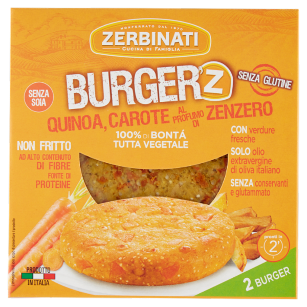 Zerbinati Burger'Z Quinoa, Carote al Profumo di Zenzero 2 x 110 g