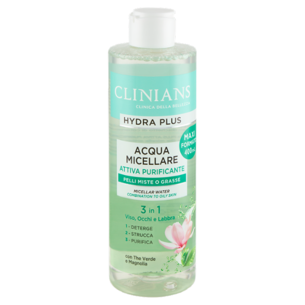 Clinians Hydra Plus Acqua Micellare Attiva Purificante Pelli Miste o Grasse 400 mL