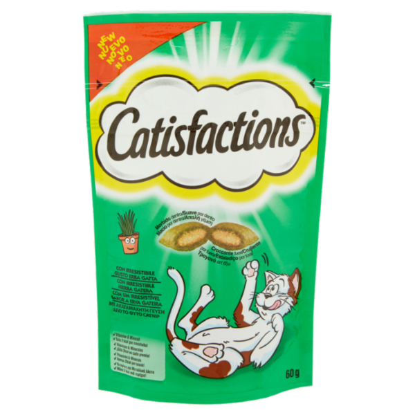Catisfactions Snack Gatto con Irresistibile Gusto Erba Gatta 60 g