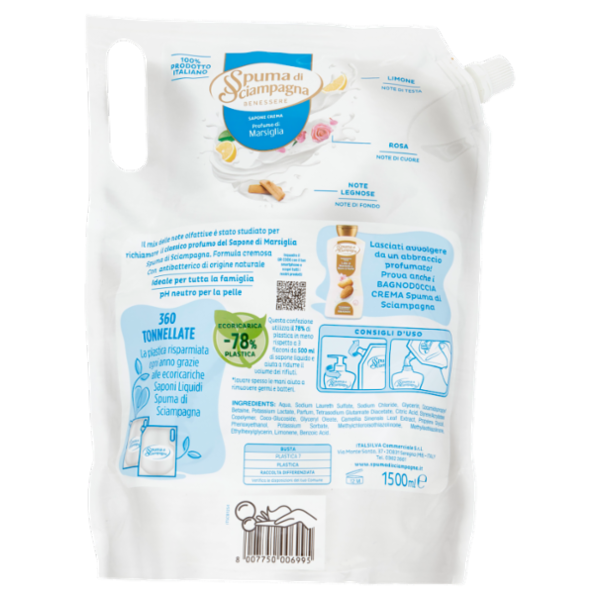 Spuma di Sciampagna Benessere Marsiglia Sapone Crema Ecoricarica 1500 ml