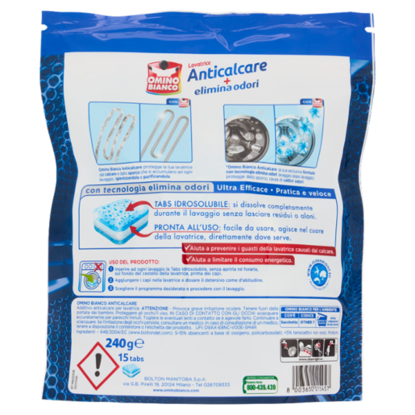 Omino Bianco Lavatrice Anticalcare + elimina odori 15 tabs 240 g