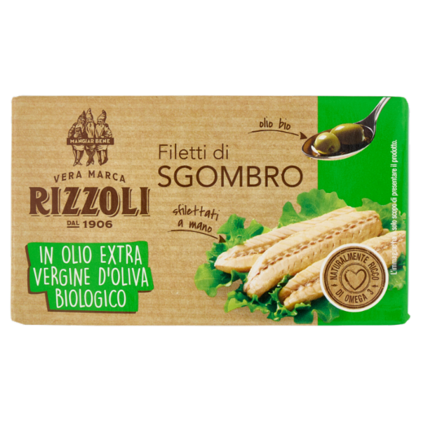 Rizzoli Filetti di Sgombro in Olio Extra Vergine d'Oliva Biologico 90 g