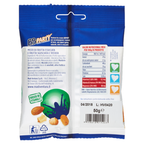 Ventura BBParty Mix di Uva Bionda, Mela, Mandorle e Nocciole 50 g