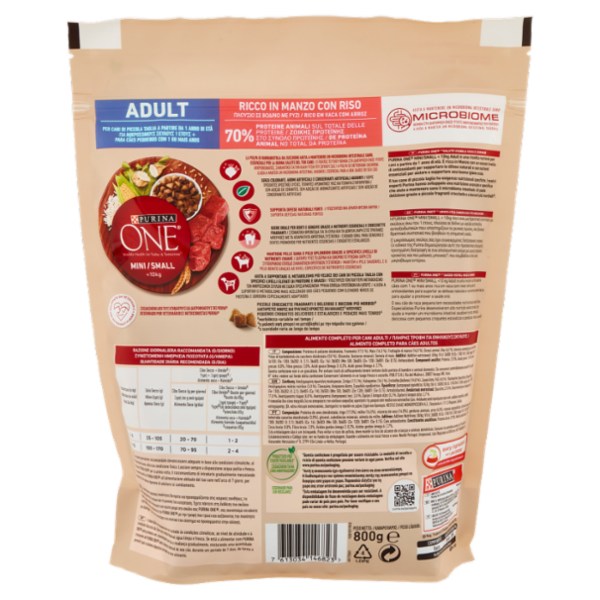 PURINA ONE Mini/Small Adult Ricco in Manzo con Riso 800 g