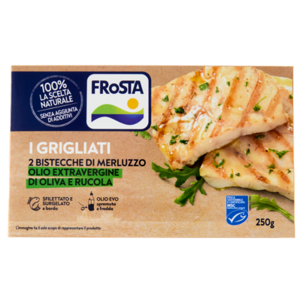 Frosta Bistecca di Merluzzo Grigliata Olio Extra Vergine di Oliva e Rucola 250 g
