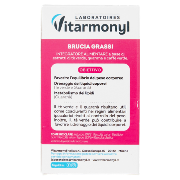 Laboratoires Vitarmonyl Brucia Grassi* Tè Verde* - Guaranà 45 capsule 14,4 g