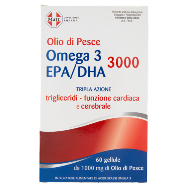 Matt Divisione Pharma Olio di Pesce Omega 3 EPA/DHA 3000 60 gellule 76,5 g
