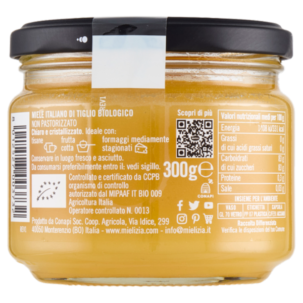 Mielizia Bio Miele Italiano di Tiglio Non Pastorizzato Emilia Romagna 300 g