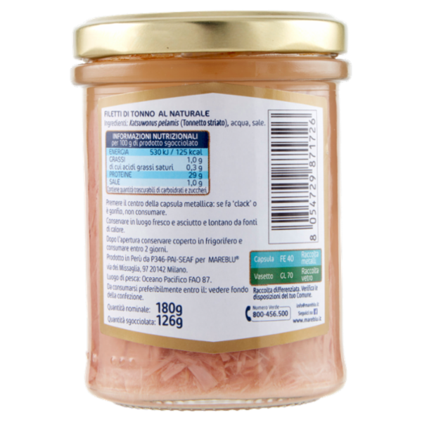 Mareblu Vero Naturale Filetti di Tonno al Naturale 180 g