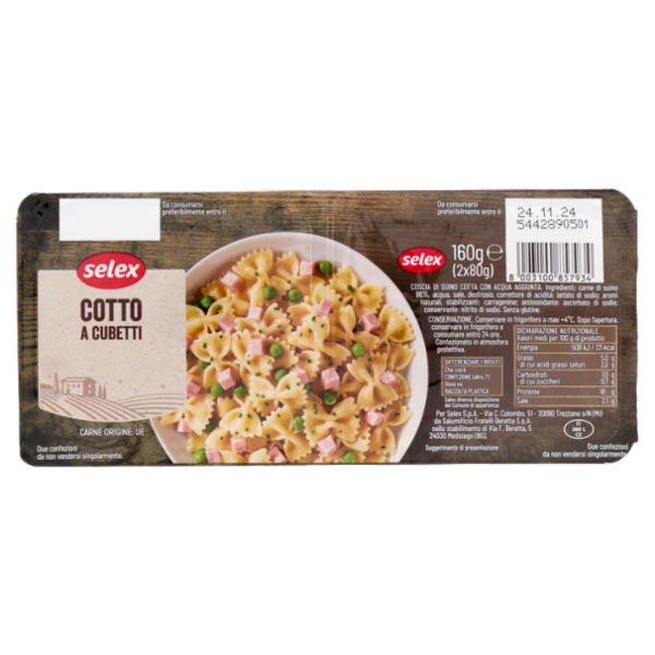 Selex Prosciutto Cotto a Cubetti in Confezioni Salvafreschezza 2x80g