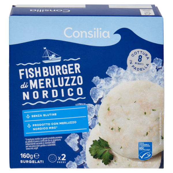 Consilia Fish Burger di Merluzzo Nordico Surgelato 2x80 g