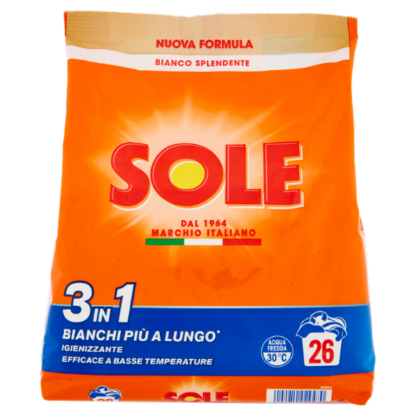 Sole Polvere lavatrice Bianco Splendente 26 lavaggi 1,3 kg