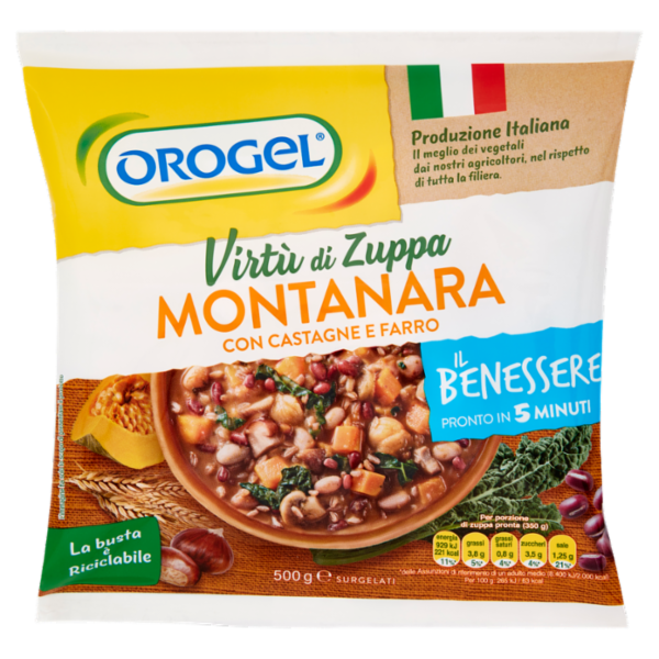 Orogel Il Benessere Virtù di Zuppa Montanara con Castagne e Farro Surgelati 500 g
