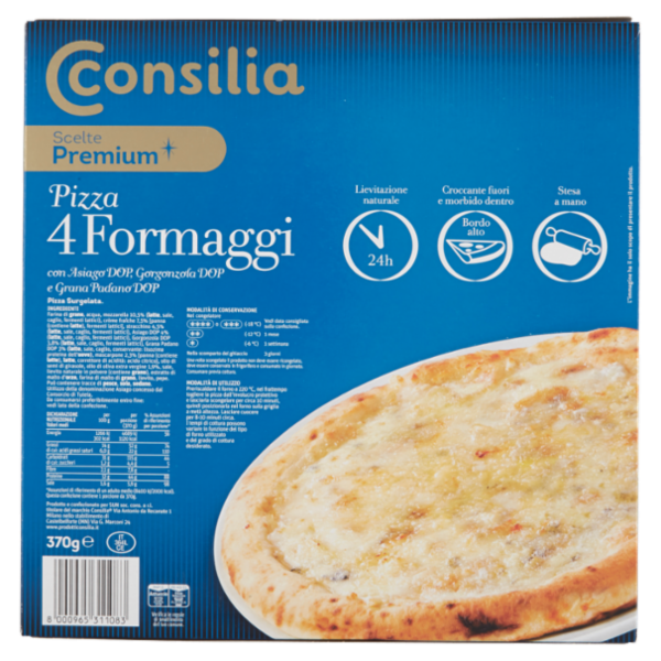 Consilia Scelte Premium Pizza 4 Formaggi con Asiago DOP, Gorgonzola DOP e Grana Padano DOP 370 g