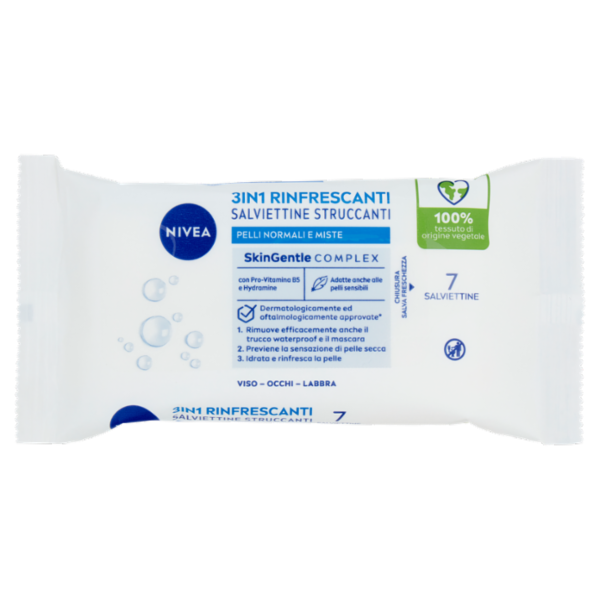Nivea 3in1 Rinfrescanti Salviettine Struccanti Pelli Normali e Miste 7 pz