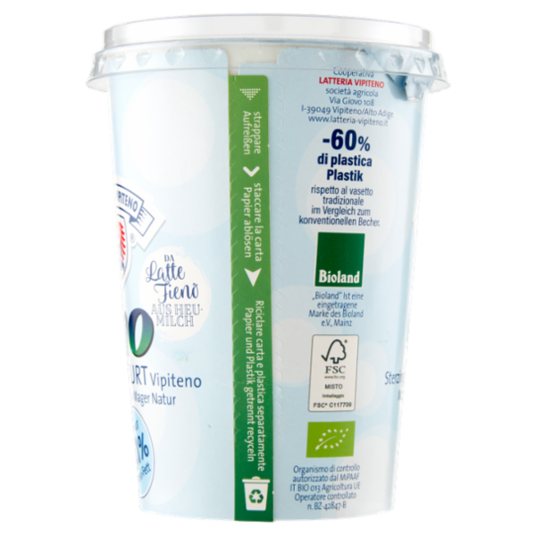 Sterzing Vipiteno bio Yogurt da Latte Fieno Magro bianco 500 g