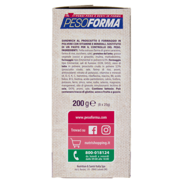 Pesoforma Sandwich Prosciutto e formaggio** 8 x 25 g