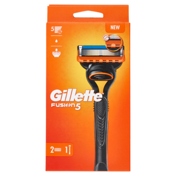 Gillette Rasoio Uomo Fusion5 a 5 lame, 1 Manico + 2 Lamette Barba