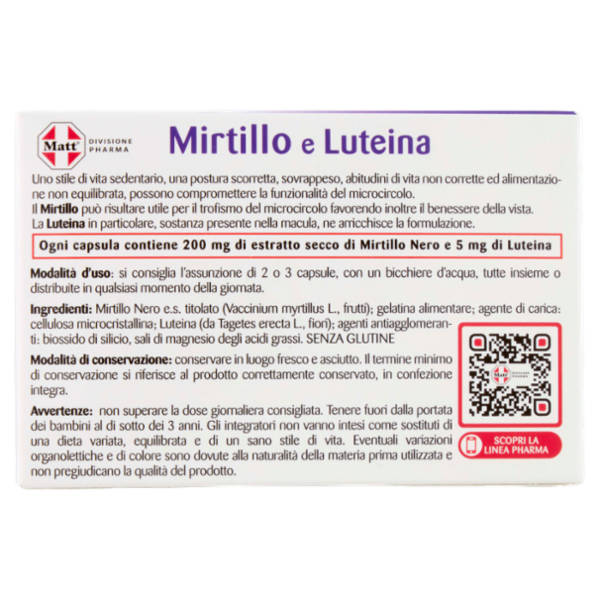 Matt Divisione Pharma Mirtillo Nero vista e microcircolo 24 capsule 9,12 g