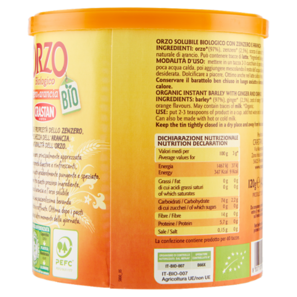 Crastan Bio Orzo Biologico con zenzero e arancia 120 g