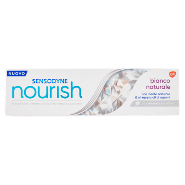 Sensodyne Nourish bianco naturale dentifricio fluoro menta naturale oli essenziali di agrumi 75 ml