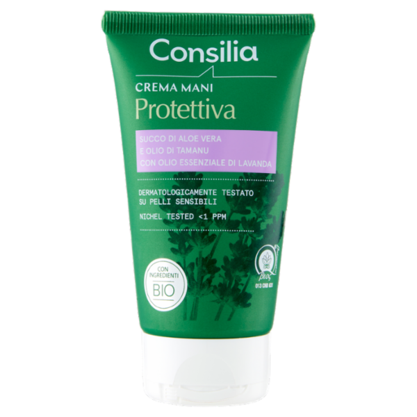 Consilia Crema Mani Protettiva Bio con Succo Aloe, Olio Tamaru e Olio Lavanda 75 ml