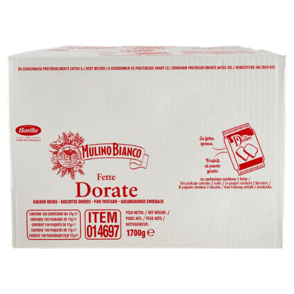 Mulino Bianco Fette Biscottate Dorate Bifette Monoporzione Cassa Food Service 100 pz x 17g