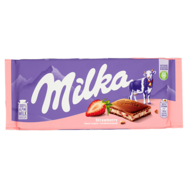 Milka Yogurt&Fragola tavoletta di cioccolato al latte 100% Alpino, ripieno crema gusto fragola 100g