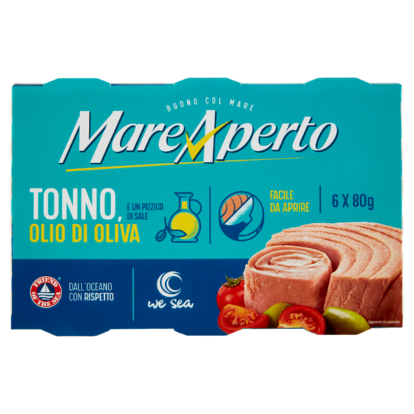 Mare Aperto Tonno, Olio di Oliva e un Pizzico di Sale 6 x 80 g