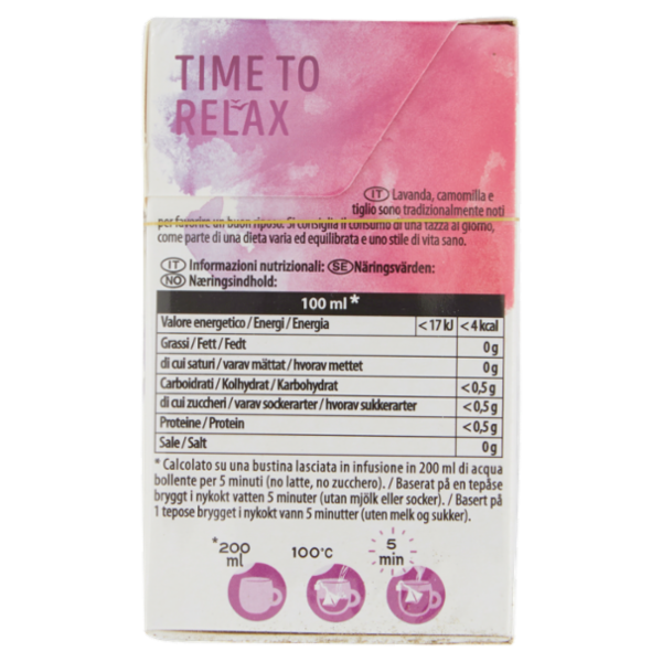 Lipton Time to Relax con camomilla, lavanda, tiglio e vaniglia 20 Filtri 30 g