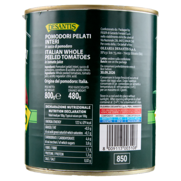 Desantis Pomodori Pelati Interi 800 g