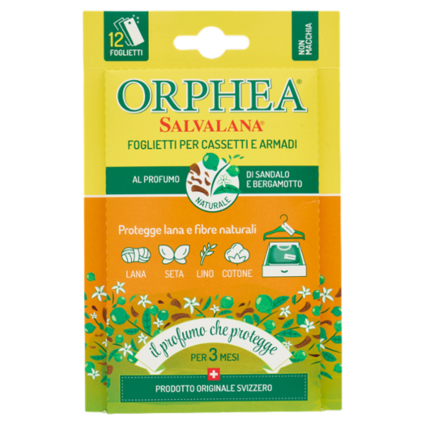 Orphea Salvalana Foglietti per Casetti e Armadi al Profumo di Sandalo e Bergamotto 12 pz