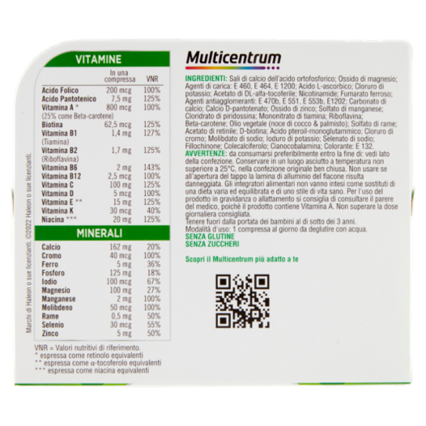 Multicentrum Adulti Vitamina A, C, Fosforo Integratore Multivitaminico Completo 90 cpr 111 g