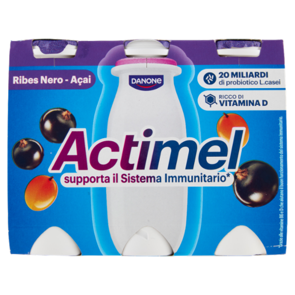 Actimel yogurt da bere arricchito con calcio, vitamina B6 e D, gusto ribes nero e acai 6 x 100 g