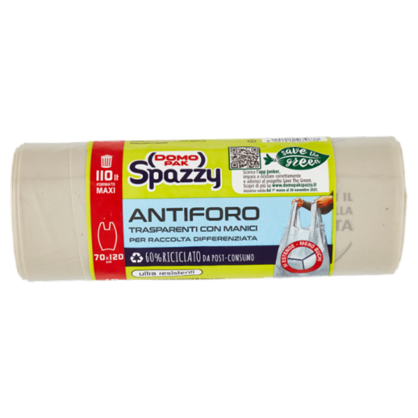 Domopak Spazzy Antiforo Trasparenti con Manici 110lt 70x120cm 10 pz