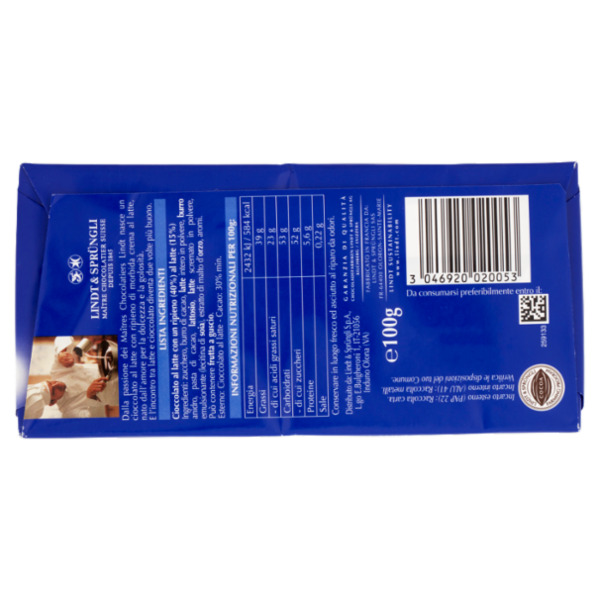 Lindt Gamme Bleue Tavoletta Cioccolato al latte Cuor di latte 100 g