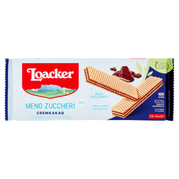Loacker Wafer Meno Zuccheri Cremkakao con crema al cacao e al cioccolato wafers 175 g