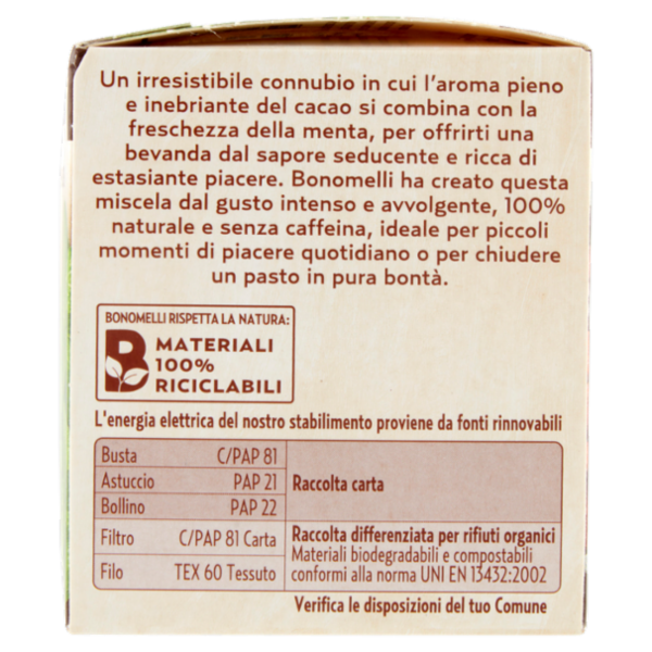Bonomelli Infusi Gustosi 100% Naturali Cacao e Menta 10 filtri 20 g