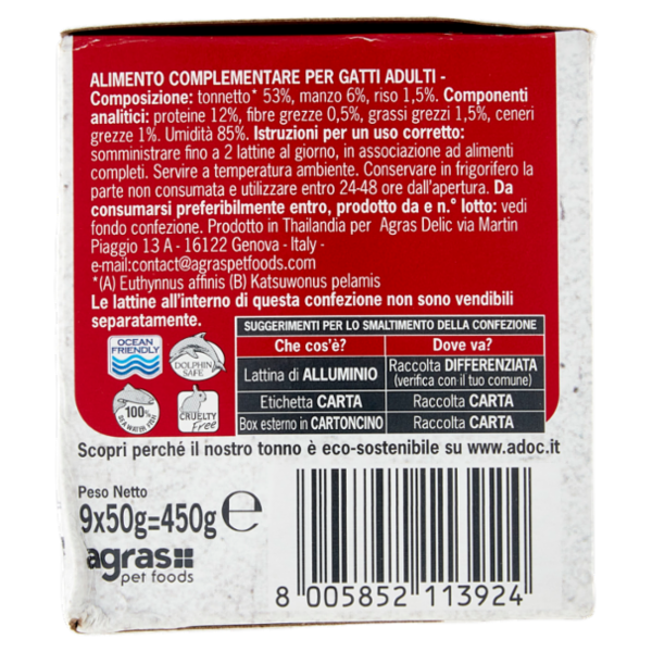 ADoC Naturally Premium Filetti di Tonnetto con Manzo 9 x 50 g