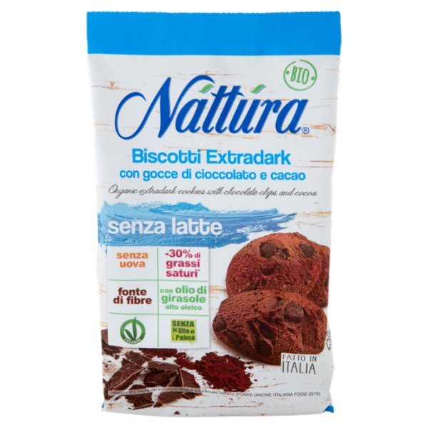 Náttúra Biscotti Extradark con gocce di cioccolato e cacao Bio 250 g
