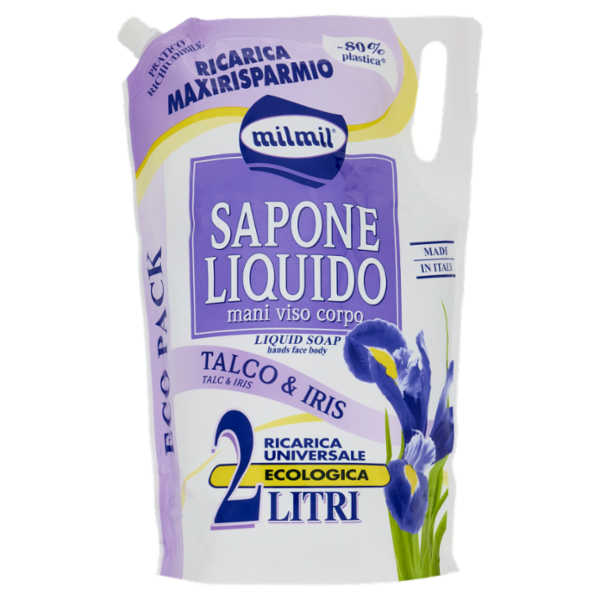 milmil Sapone Liquido Talco & Iris Ricarica Universale Ecologica 2 Litri